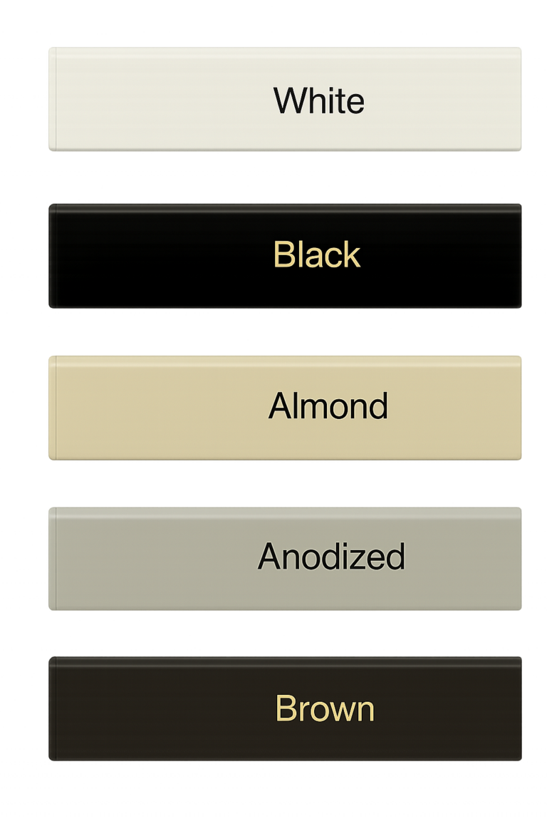 Sleek Bottom Bar Colors for Mylar Shades – White, Black, Almond, Anodized Aluminum and Brown