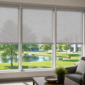 Solar View Woven Shades on Large Windows with Outdoor View